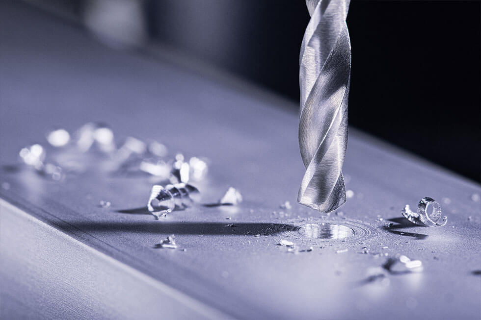 Nahaufnahme einer sich drehenden Industriebohrmaschine